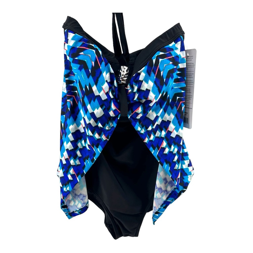 Swim by Chuck Handy NWT Women’s US 8 Blue‎ Black Print Once Piece Swimsuit